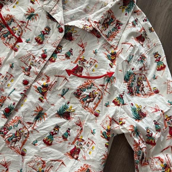 Cruel Denim Senorita White Spanish Print Button Up Cowgirl Top - Picture 3 of 6